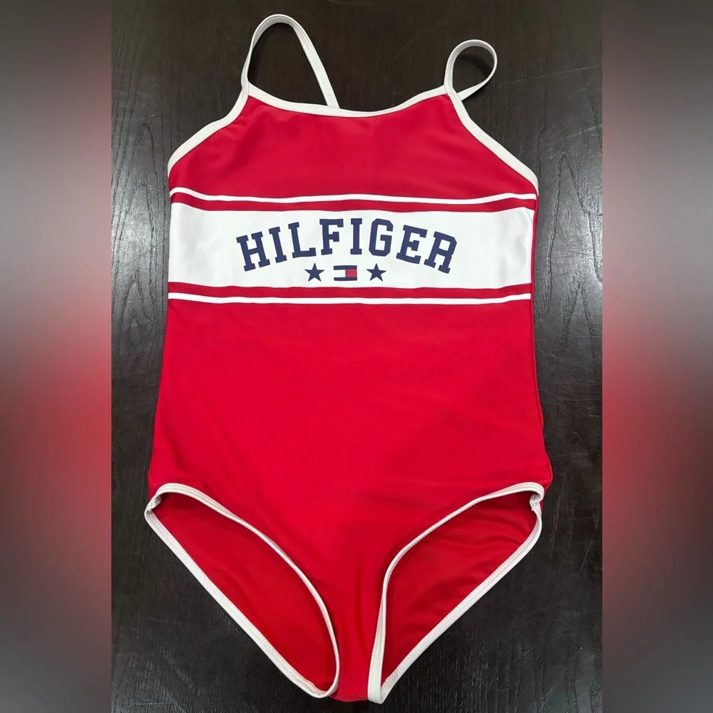Tommy Hilfiger Child’s Red One Piece Bathing Suit Size 12/14 Size Youth Large